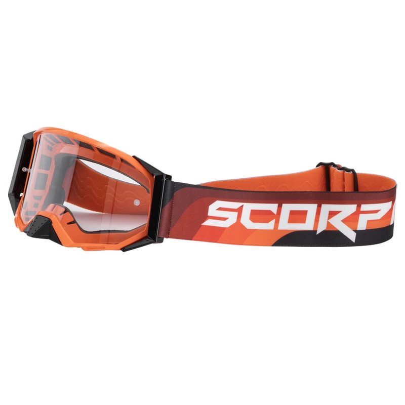 Maschera motocross Scorpion E24 arancione-nero con plexiglass trasparente