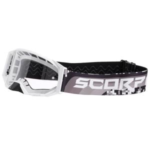 Maschera motocross Scorpion E24 bianco-nero con plexiglass trasparente