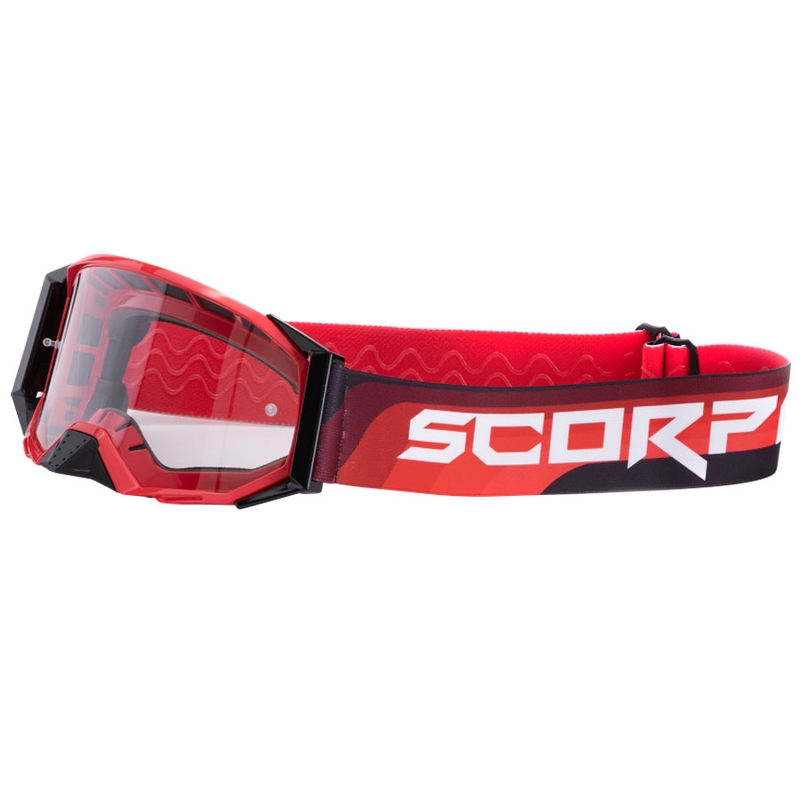 Occhiali da motocross Scorpion E24 rosso-nero con plexiglass trasparente