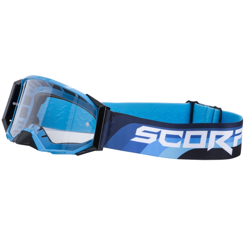 Occhiali da motocross Scorpion E24 blu-neri con plexiglass trasparente