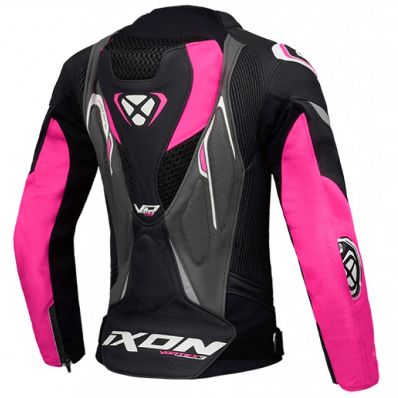 Giacca moto in pelle da donna IXON Vortex 3 nero-rosa-bianco