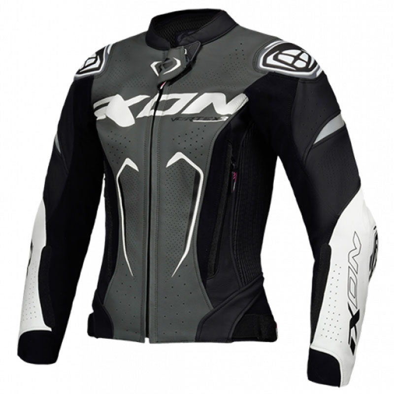 Giacca moto in pelle da donna IXON Vortex 3 nero-antracite-bianco