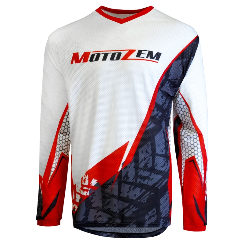 Maglia da motocross MotoZem Ground MX bianco-nero-rosso