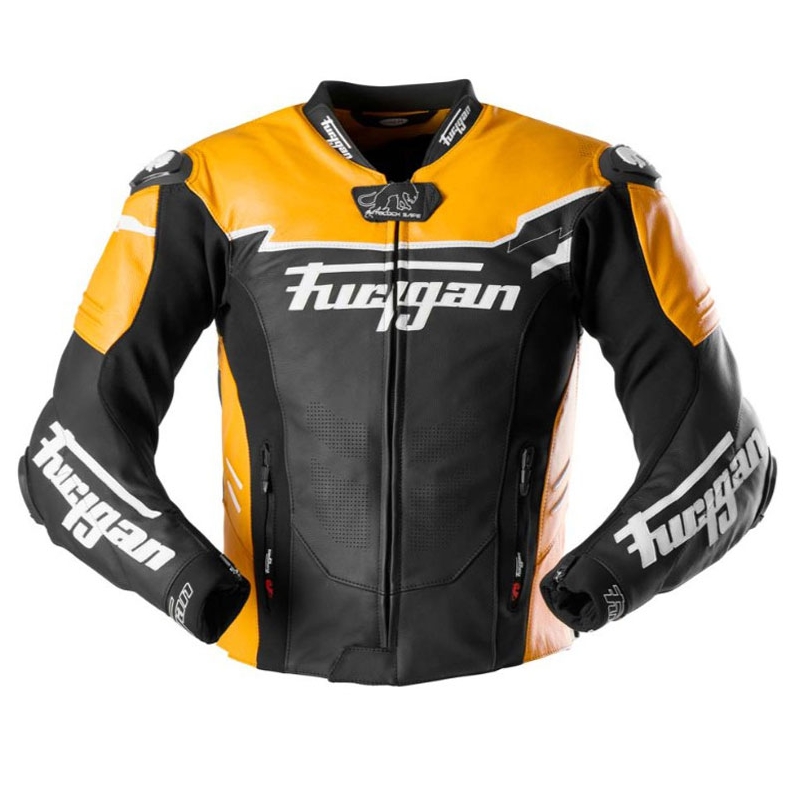 Giacca da motociclista in pelle Furygan Signature 55 nera-gialla