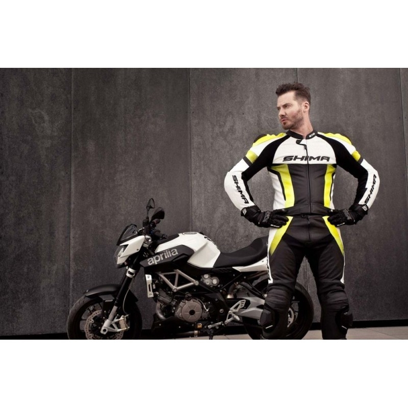 Tuta da moto Shima STR nero-bianco-giallo fluo Saldi