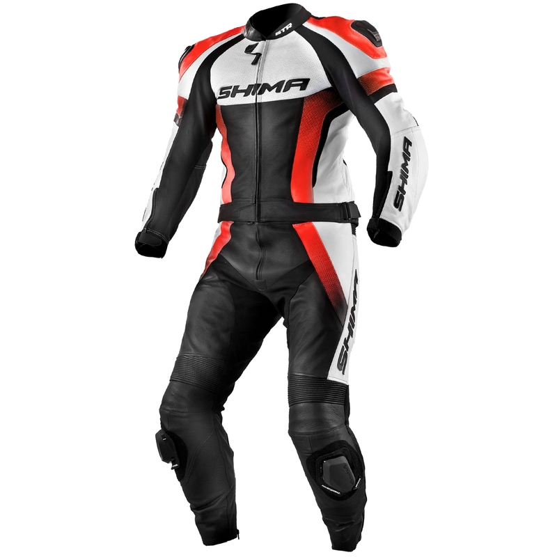 Tuta da moto Shima STR nera-bianco-rosso fluo Saldi