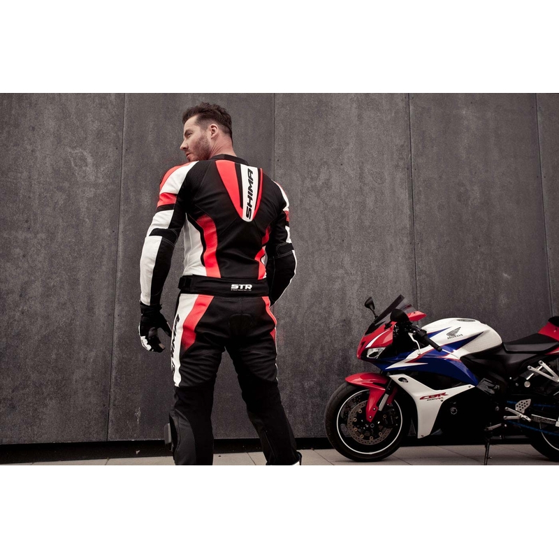 Tuta da moto Shima STR nera-bianco-rosso fluo Saldi