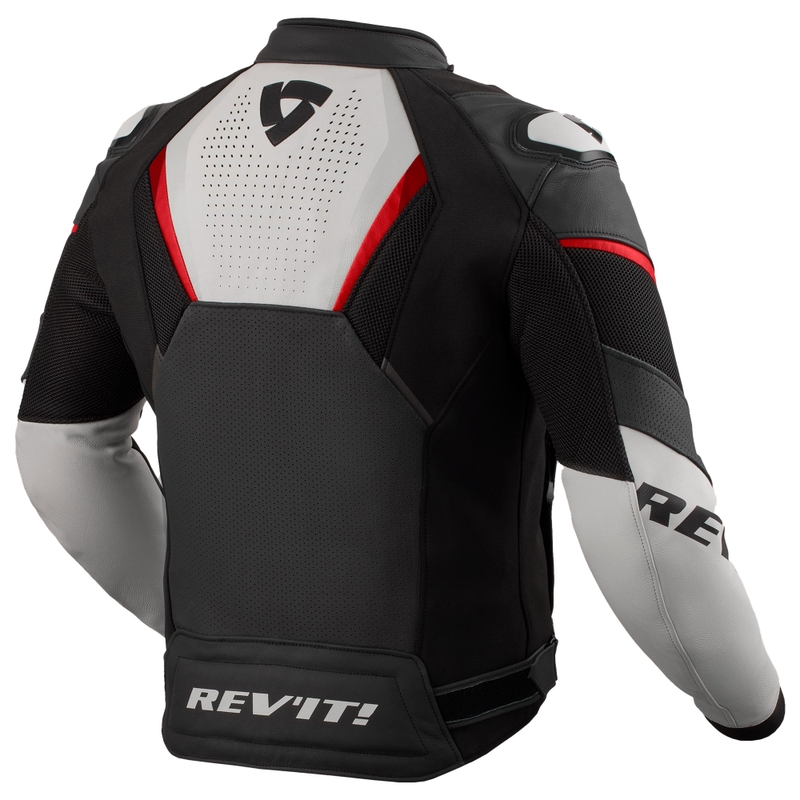 Giacca da motociclista in pelle Revit Automate nera-grigio chiaro