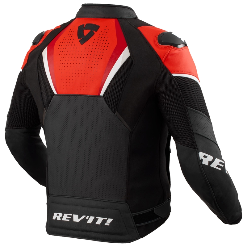 Giacca da moto in pelle Revit Automate nero-rosso fluo