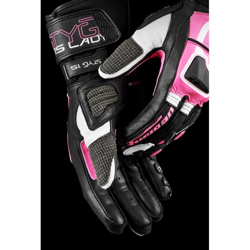 Guanti da moto da donna Furygan Styg 15 Lady nero-rosa