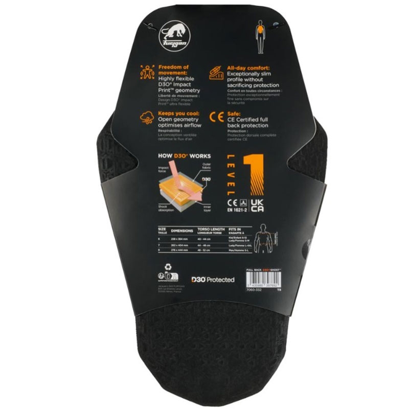 Protezione per la schiena Furygan Full Back Fury D3O® Ghost™ Livello 1