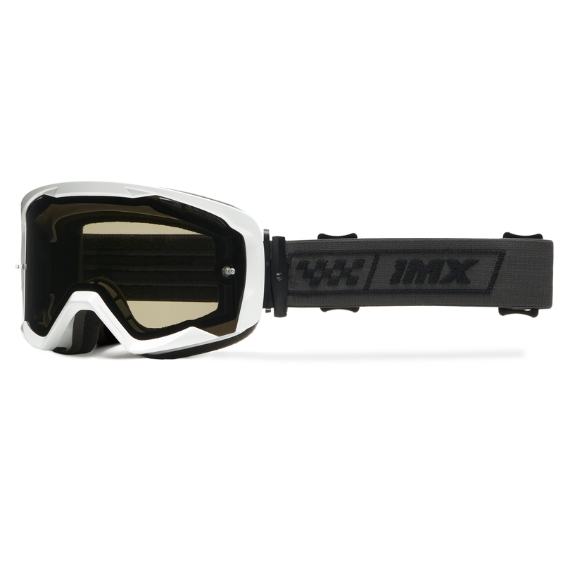 Occhiali da moto iMX Endurance Race bianco-nero con plexiglass fumé