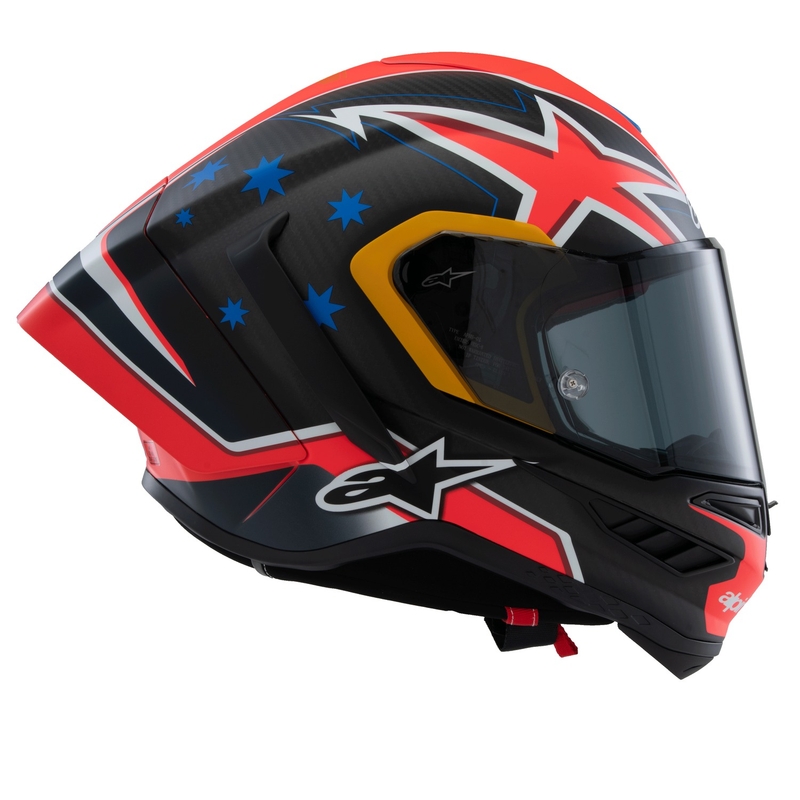 Casco integrale da moto Alpinestars Supertech R10 Limited Edition Jack Miller Carbonio opaco Rosso-Blu-Giallo-Bianco