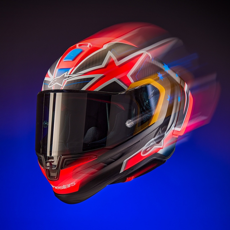 Casco integrale da moto Alpinestars Supertech R10 Limited Edition Jack Miller Carbonio opaco Rosso-Blu-Giallo-Bianco