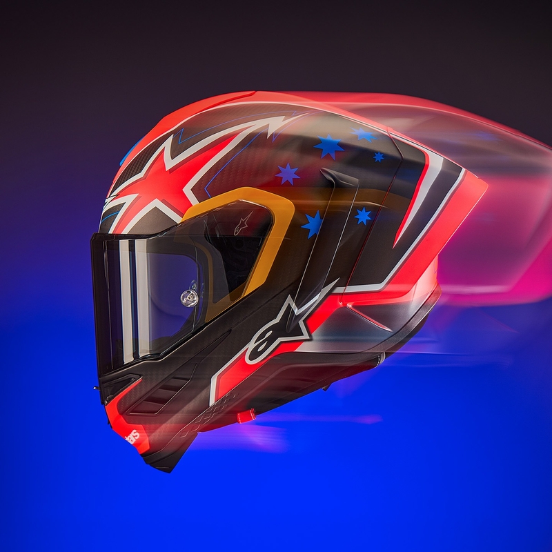 Casco integrale da moto Alpinestars Supertech R10 Limited Edition Jack Miller Carbonio opaco Rosso-Blu-Giallo-Bianco