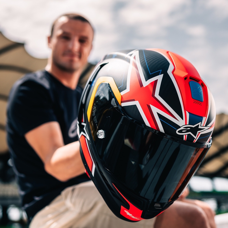 Casco integrale da moto Alpinestars Supertech R10 Limited Edition Jack Miller Carbonio opaco Rosso-Blu-Giallo-Bianco