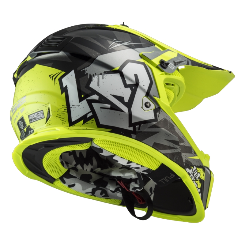 Casco da motocross per bambini LS2 MX437 Fast EVO Mini Crusher nero-giallo