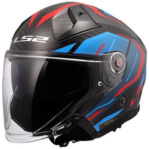 Casco moto jet LS2 OF603 Infinity II C Urus blu-rosso