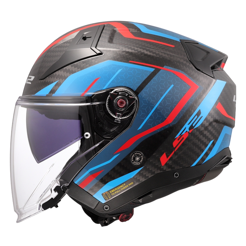 Casco moto jet LS2 OF603 Infinity II C Urus blu-rosso
