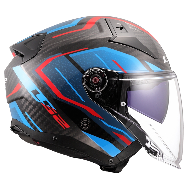 Casco moto jet LS2 OF603 Infinity II C Urus blu-rosso