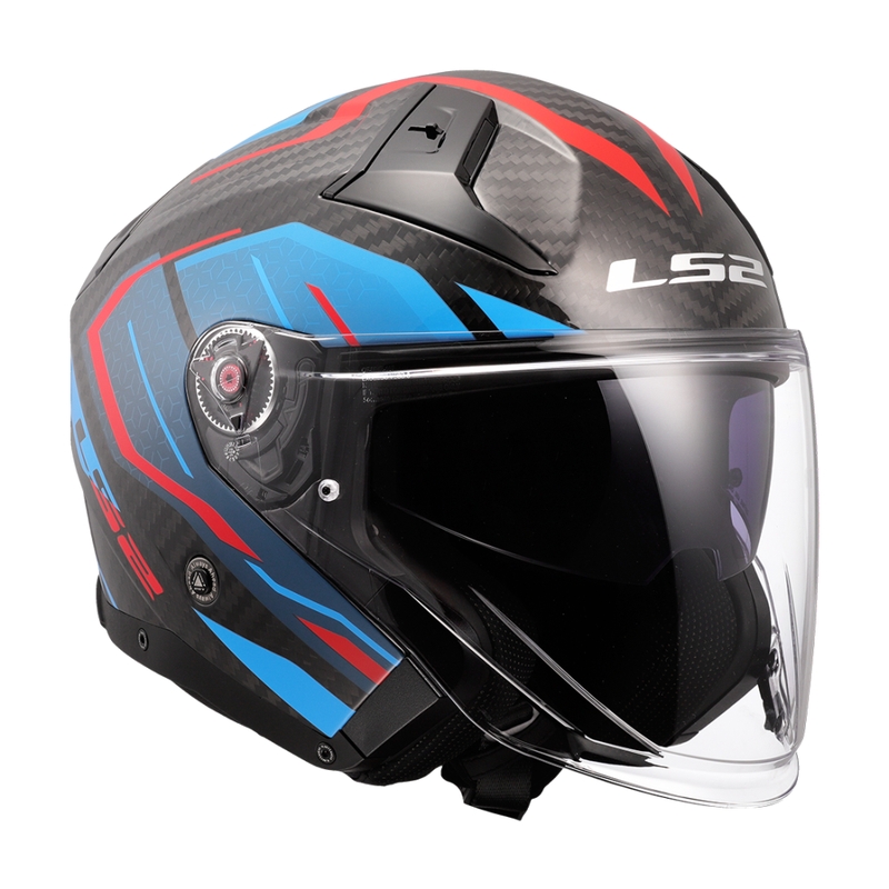 Casco moto jet LS2 OF603 Infinity II C Urus blu-rosso