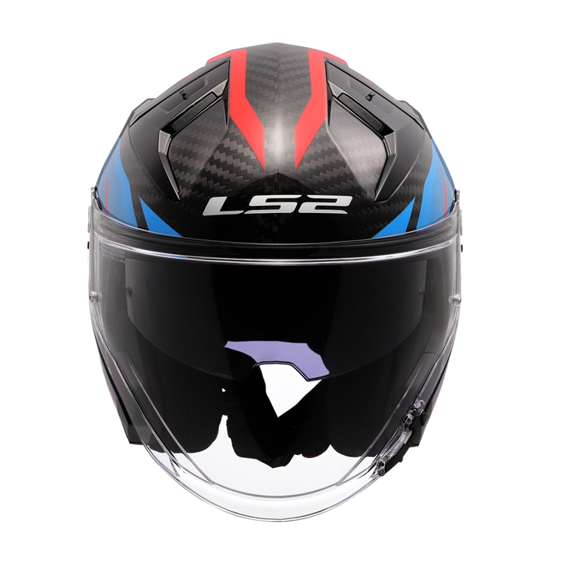 Casco moto jet LS2 OF603 Infinity II C Urus blu-rosso