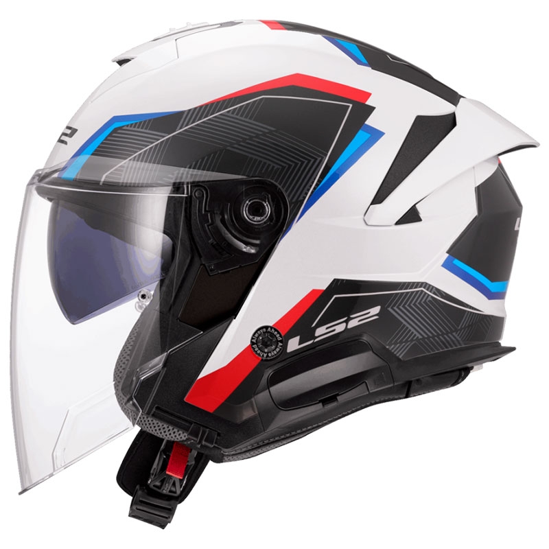 Casco moto jet LS2 OF618 Verso II Air bianco-blu-rosso