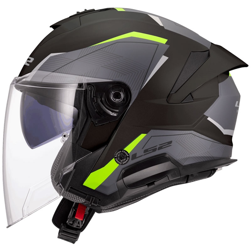 Casco moto jet LS2 OF618 Verso II Air nero-giallo fluo