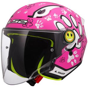Casco moto jet per bambini LS2 OF622 Funny II Paws rosa