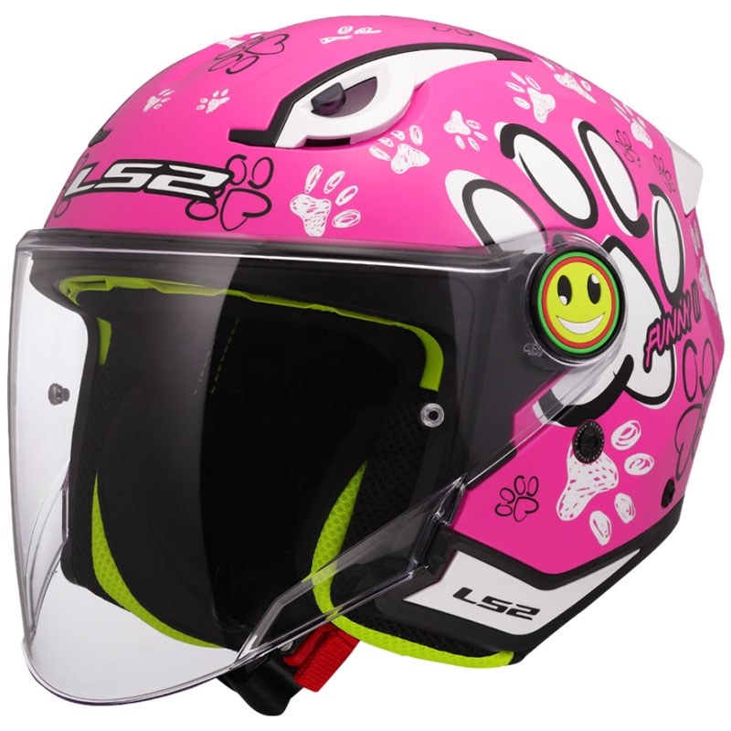Casco moto jet per bambini LS2 OF622 Funny II Paws rosa