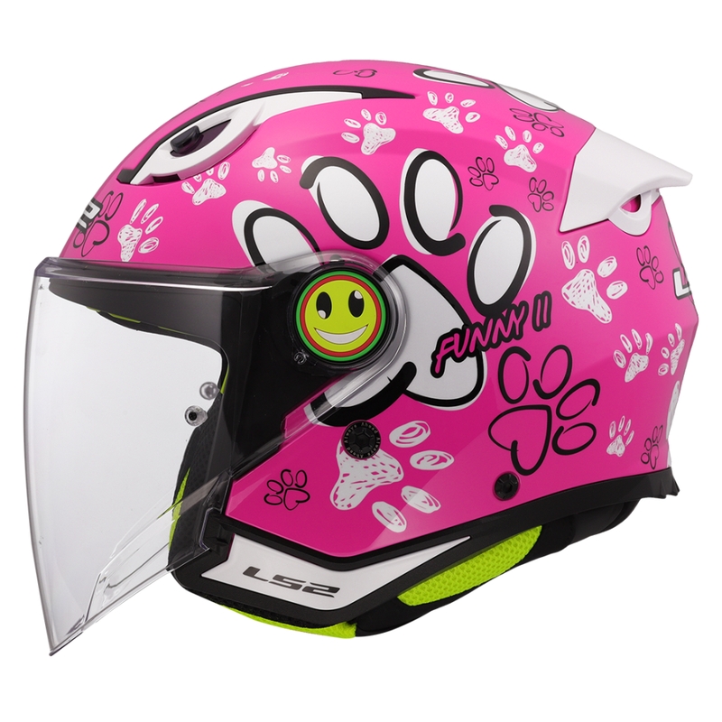 Casco moto jet per bambini LS2 OF622 Funny II Paws rosa