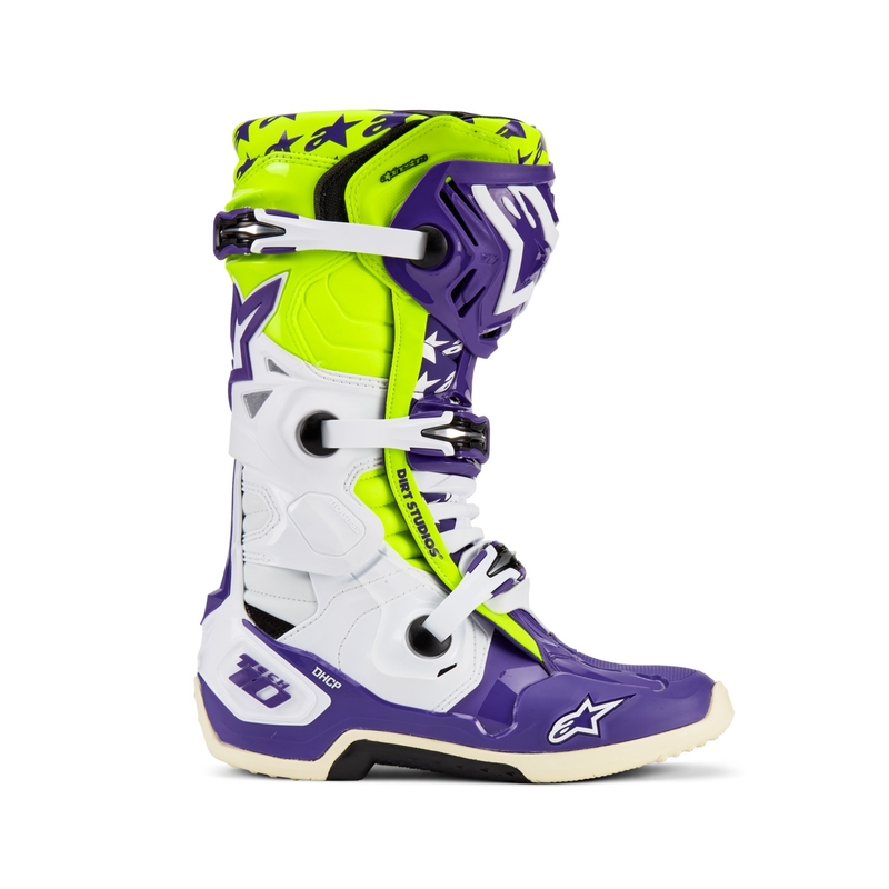 Stivali da moto Alpinestars TECH 10 edizione limitata Dirt Studios viola-bianco-giallo fluo
