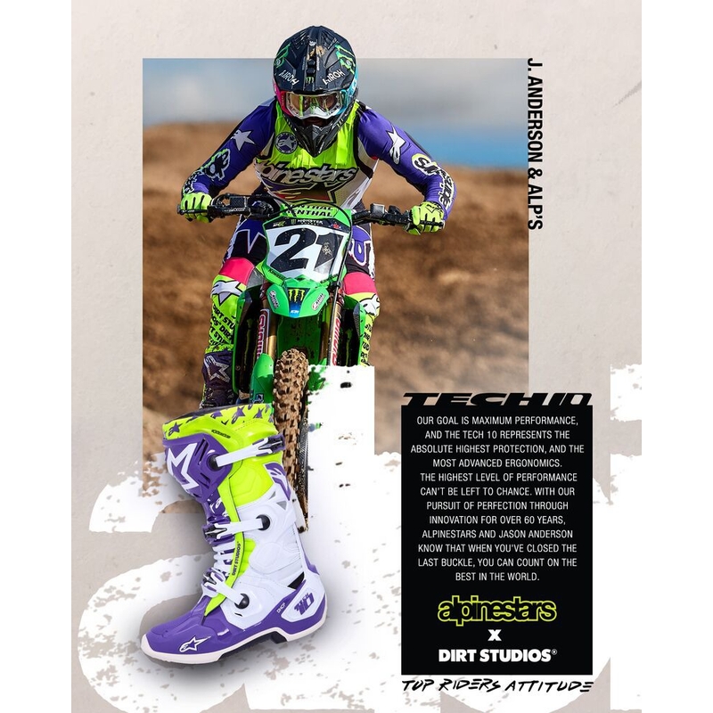 Stivali da moto Alpinestars TECH 10 edizione limitata Dirt Studios viola-bianco-giallo fluo