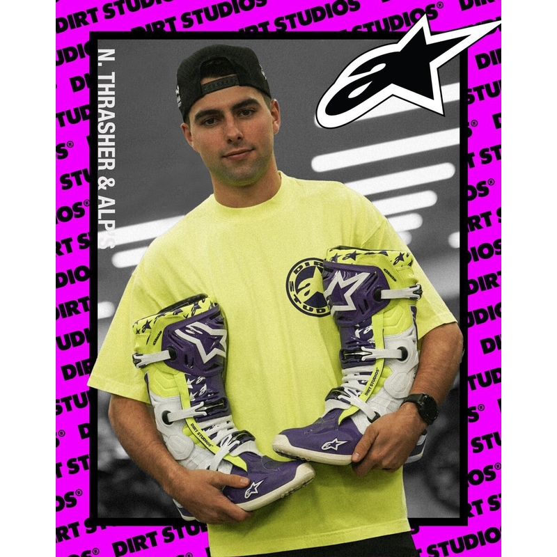 Stivali da moto Alpinestars TECH 10 edizione limitata Dirt Studios viola-bianco-giallo fluo