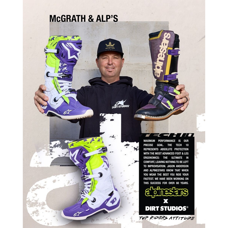 Stivali da moto Alpinestars TECH 10 edizione limitata Dirt Studios viola-bianco-giallo fluo