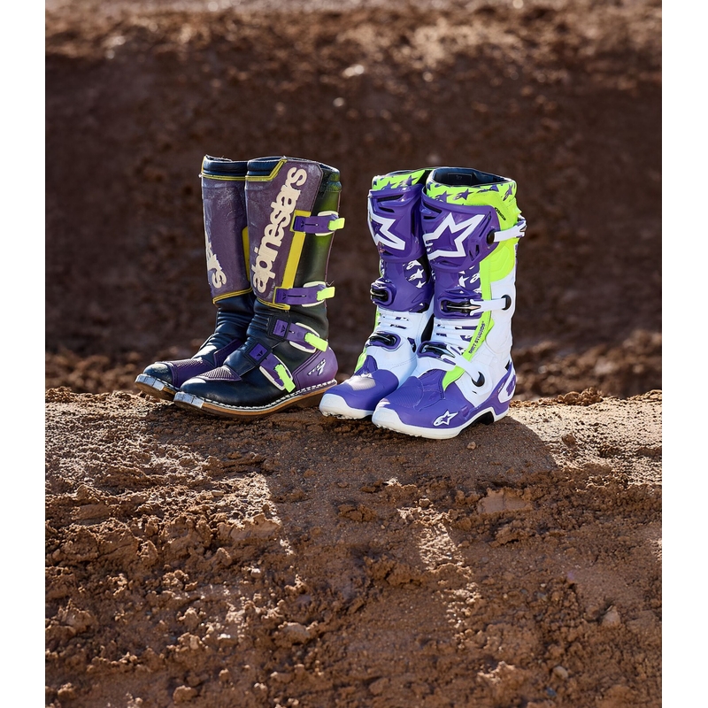 Stivali da moto Alpinestars TECH 10 edizione limitata Dirt Studios viola-bianco-giallo fluo