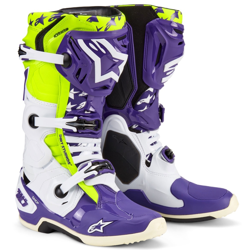 Stivali da moto Alpinestars TECH 10 edizione limitata Dirt Studios viola-bianco-giallo fluo