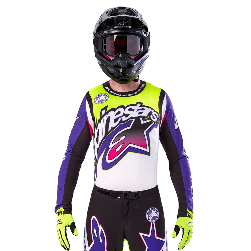 Maglia da motocross Alpinestars Supertech SX edizione limitata Dirt Studios bianco-viola-rosa-giallo fluo