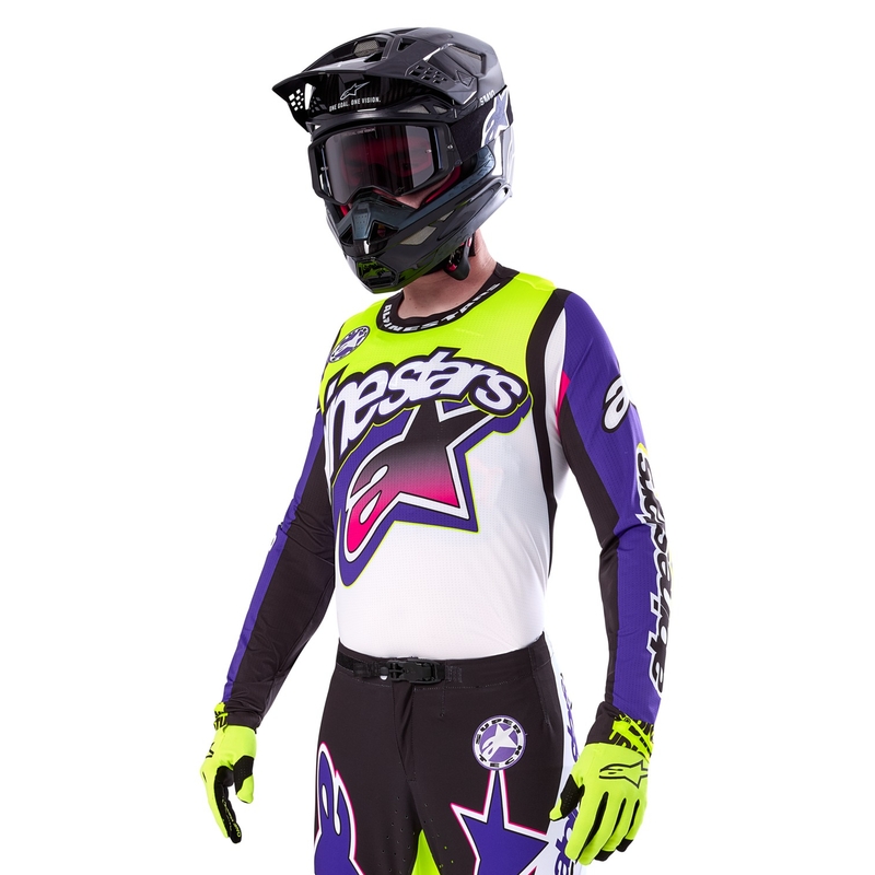 Maglia da motocross Alpinestars Supertech SX edizione limitata Dirt Studios bianco-viola-rosa-giallo fluo