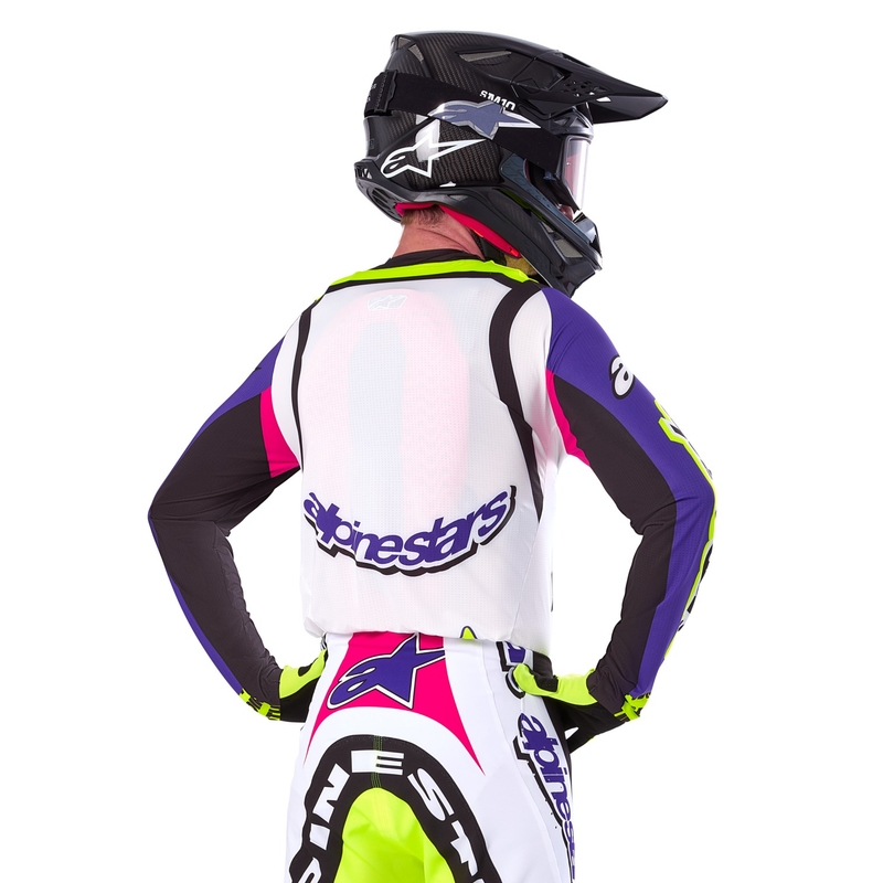 Maglia da motocross Alpinestars Supertech SX edizione limitata Dirt Studios bianco-viola-rosa-giallo fluo