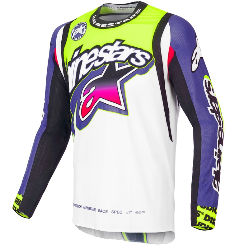 Maglia da motocross Alpinestars Supertech SX edizione limitata Dirt Studios bianco-viola-rosa-giallo fluo