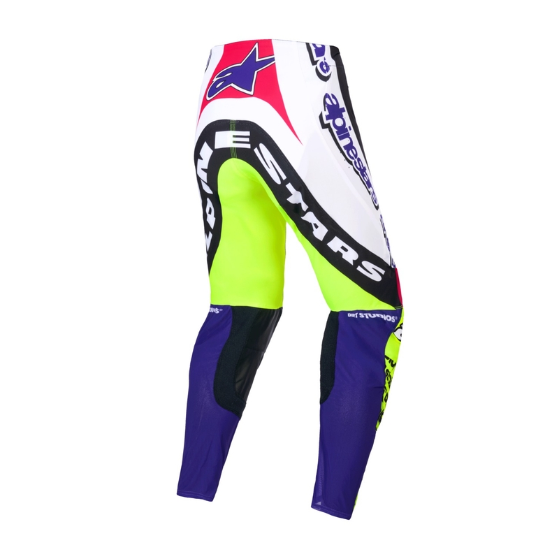 Pantaloni da motocross Alpinestars Supertech edizione limitata Dirt Studios bianco-viola-rosa-giallo fluo