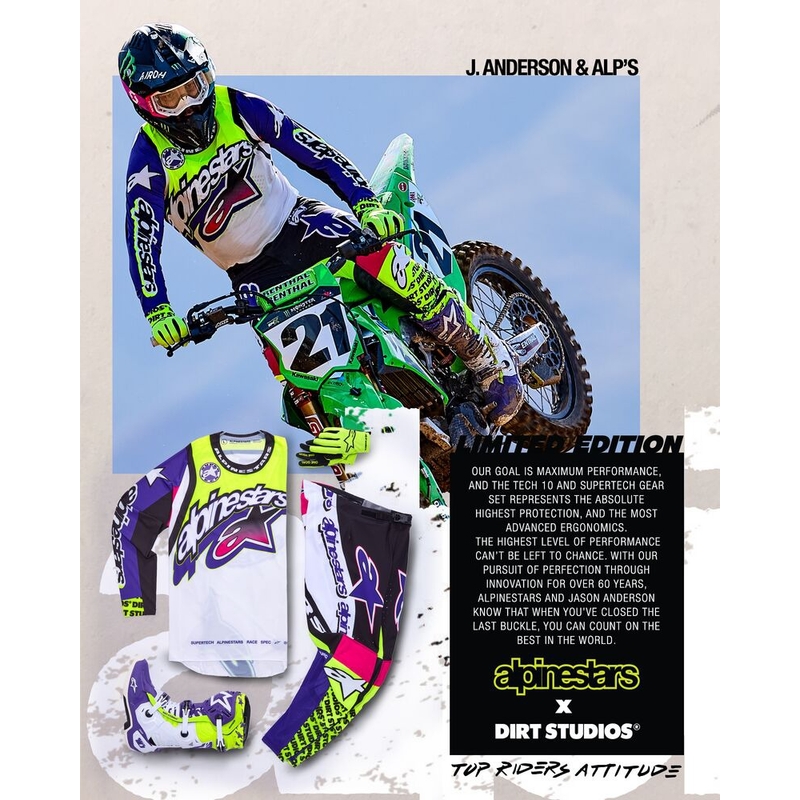 Pantaloni da motocross Alpinestars Supertech edizione limitata Dirt Studios bianco-viola-rosa-giallo fluo