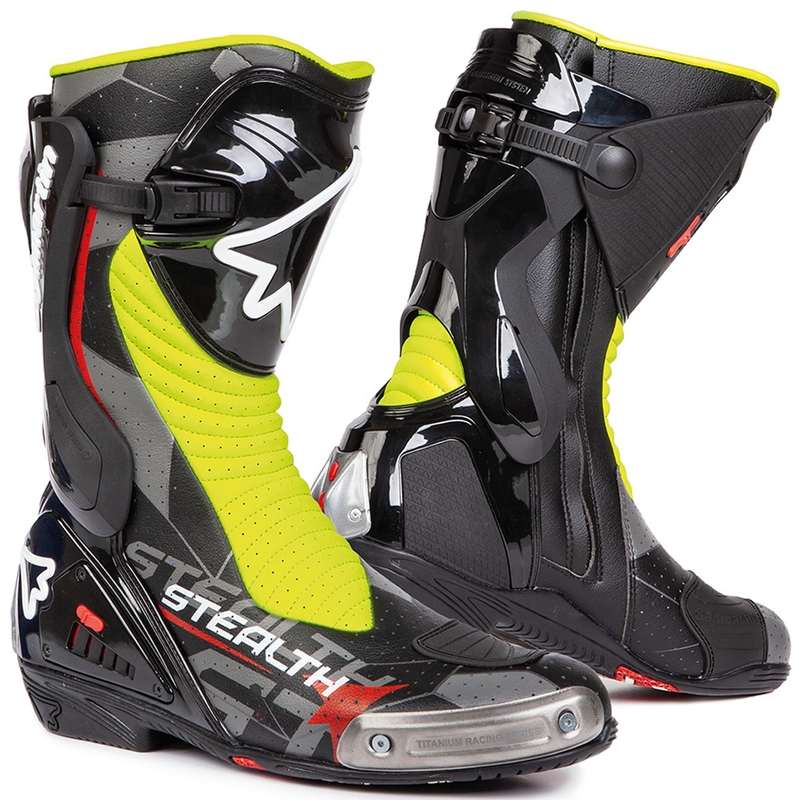 Stivali da moto Stylmartin Stealth Evo Air nero-giallo fluo