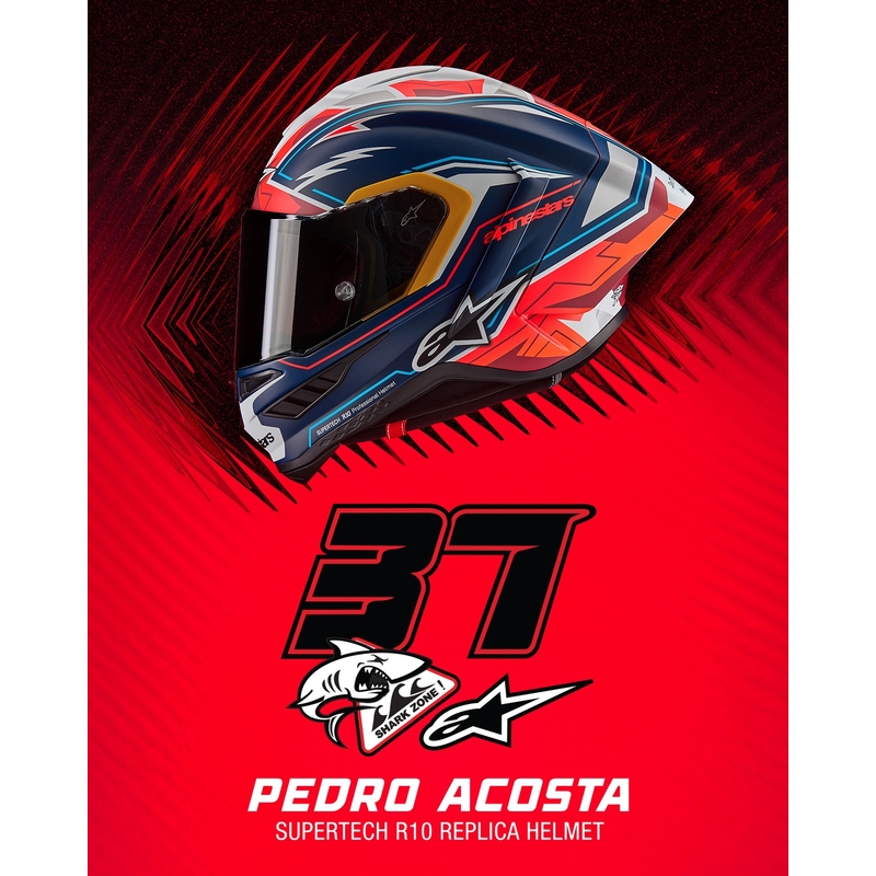 Casco integrale da moto Alpinestars Supertech R-10 Limited Edition Pedro Acosta Blu opaco-Rosso-Bianco