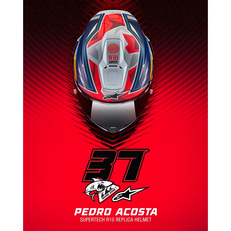Casco integrale da moto Alpinestars Supertech R-10 Limited Edition Pedro Acosta Blu opaco-Rosso-Bianco