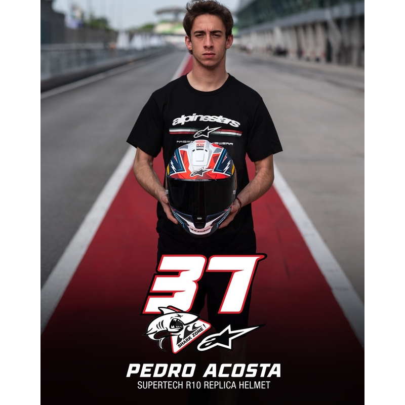 Casco integrale da moto Alpinestars Supertech R-10 Limited Edition Pedro Acosta Blu opaco-Rosso-Bianco