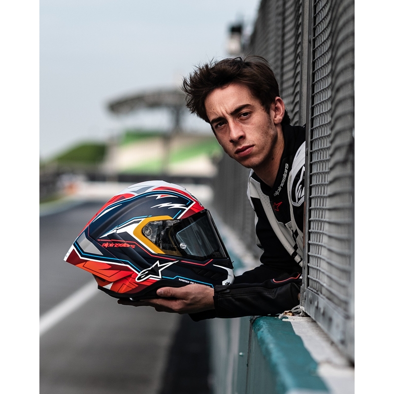 Casco integrale da moto Alpinestars Supertech R-10 Limited Edition Pedro Acosta Blu opaco-Rosso-Bianco