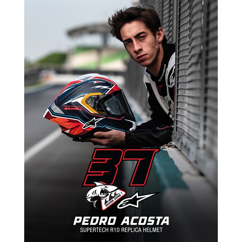 Casco integrale da moto Alpinestars Supertech R-10 Limited Edition Pedro Acosta Blu opaco-Rosso-Bianco