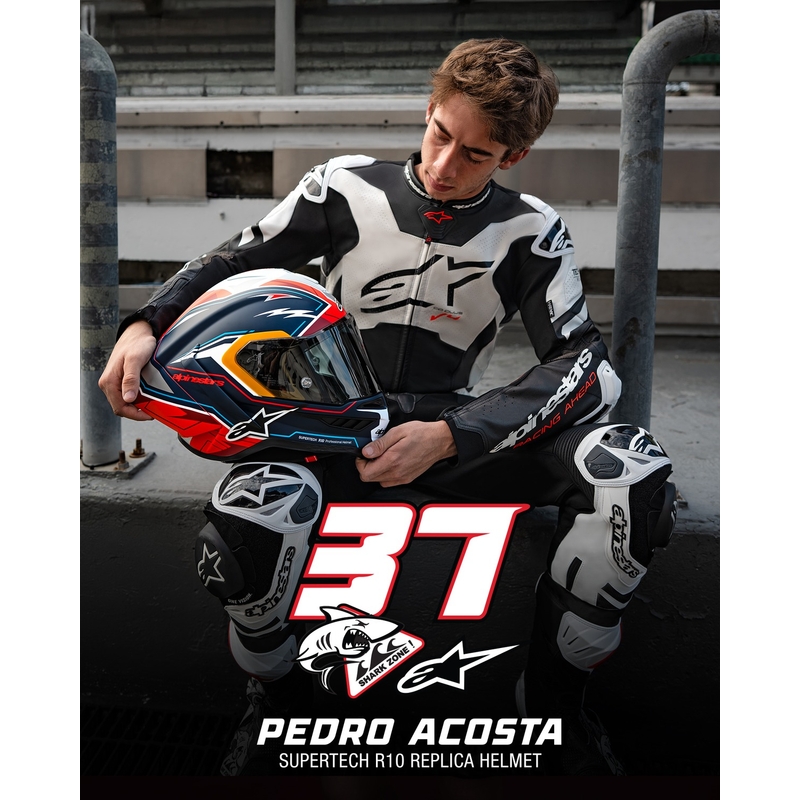 Casco integrale da moto Alpinestars Supertech R-10 Limited Edition Pedro Acosta Blu opaco-Rosso-Bianco